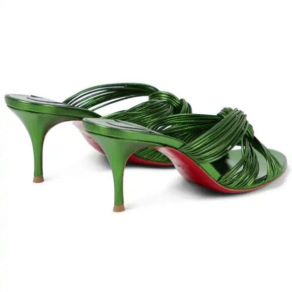 Christian Louboutin Multitaski 70 Green Strap Backless Mule Kitten Heel Pump 39 - Picture 10 of 12